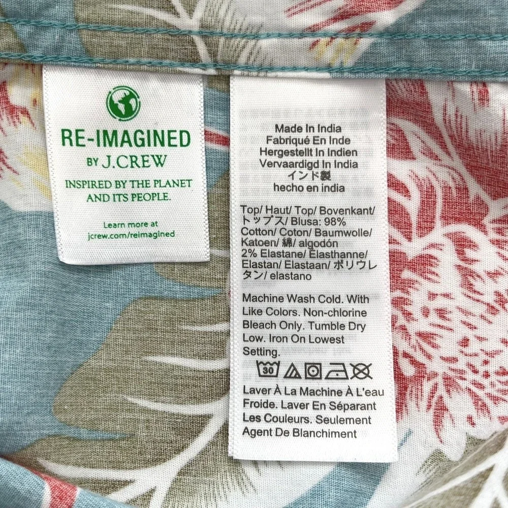 J. Crew Men Flex Washed Shirt M Blue Floral Slim Fit SS Stretch‎ Hawaiian Preppy